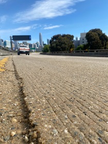 Close-up of the rehabilitated roadway on eastbound Interstate 80 in San Francisco.