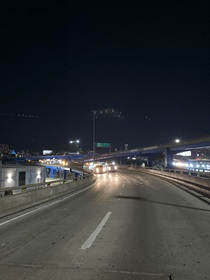 Cars stopped on U.S. 101 southbound central freeway as Caltrans crews does traffic control to begin the closure of the connector ramp from the U.S. 101 SB Central 101 to the U.S. SB 101 to conduct crucial viaduct joint work on Friday, October 2, 2026.