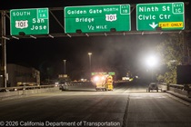 Caltrans crews using heavy equipment to prepare the surface for the polyester overlay on the WB I-80 Bayshore Freeway on October 23, 2026. The purpose of this closure is to perform the polyester overlay of the Bayshore viaduct between 4th street and the I-80/US-101 interchange.