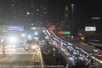 Cars are stopped on Westbound Interstate 80 as Caltrans crews do traffic management for the closure on the WB I-80 Bayshore Freeway on October 23, 2026. The purpose of this closure is to perform the polyester overlay of the Bayshore viaduct between 4th street and the I-80/US-101 interchange.