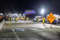 Caltrans crews preparing the surface for the polyester overlay on the WB I-80 Bayshore Freeway on October 23, 2026. The purpose of this closure is to perform the polyester overlay of the Bayshore viaduct between 4th street and the I-80/US-101 interchange.