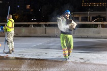 Caltrans crews preparing the surface for the polyester overlay on the WB I-80 Bayshore Freeway on October 23, 2026. The purpose of this closure is to perform the polyester overlay of the Bayshore viaduct between 4th street and the I-80/US-101 interchange.