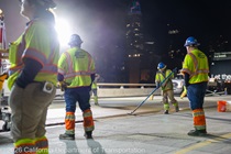 Caltrans crews preparing the surface for the polyester overlay on the WB I-80 Bayshore Freeway on October 23, 2026. The purpose of this closure is to perform the polyester overlay of the Bayshore viaduct between 4th street and the I-80/US-101 interchange.