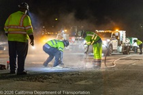 Caltrans crews demolishing the surface for the polyester overlay on the WB I-80 Bayshore Freeway on October 24, 2026. The purpose of this closure is to perform the polyester overlay of the Bayshore viaduct between 4th street and the I-80/US-101 interchange.