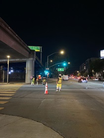 Caltrans crews does traffic management directing traffic at 7th Street for the closure on the WB I-80 Bayshore Freeway on October 23, 2026. The purpose of this closure is to perform the polyester overlay of the Bayshore viaduct between 4th street and the I-80/US-101 interchange.