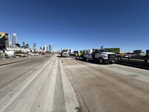 Caltrans crews finishing up the newly completed polyester overlay on lane 1 of the WB I-80 Bayshore Freeway on October 24, 2026. The purpose of this closure is to perform the polyester overlay of the Bayshore viaduct between 4th street and the I-80/US-101 interchange.