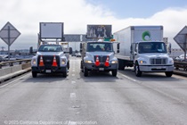 Caltrans trucks on US 101 Central and Bayshore freeway where the Central Freeway Viaduct Rehabilitation work will take place.