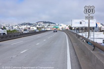 Cars on US 101 Central and Bayshore freeway where the Central Freeway Viaduct Rehabilitation work will take place.