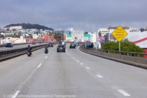 Cars and motorcycles traveling on US 101 Central and Bayshore freeway where the Central Freeway Viaduct Rehabilitation work will take place.