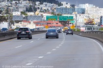 Cars traveling on US 101 Central and Bayshore freeway where the Central Freeway Viaduct Rehabilitation work will take place.