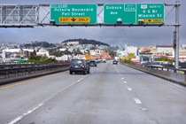 Cars traveling on US 101 Central and Bayshore freeway where the Central Freeway Viaduct Rehabilitation work will take place.