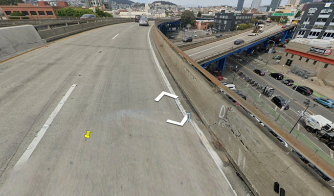 Location of repair work for emergency barrier repair on US 101 and Eastbound 80.