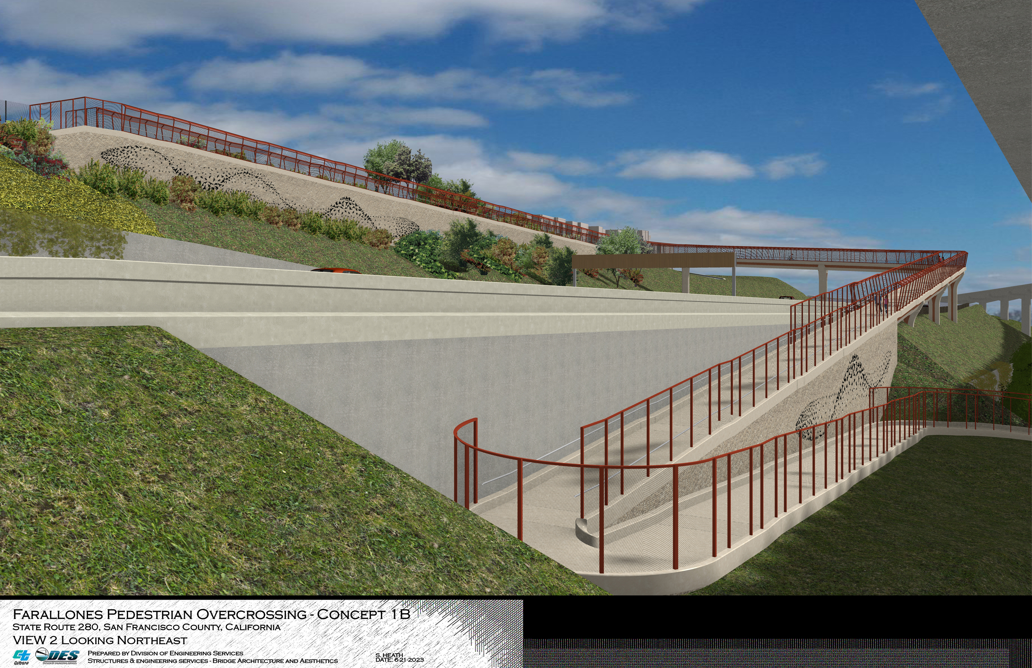 Simulated view looking Northeast at the Farallones Avenue Overcrossing Project.