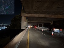 Cars stopped on northbound Interstate 280 (NB 280) as Caltrans crews does traffic control as part of the I-280 Rehabilitation and Pedestrian Overcrossing Project that involves installing a polyester concrete deck overlay to improve long‑term pavement durability and ride quality on Friday, October 2, 2026.