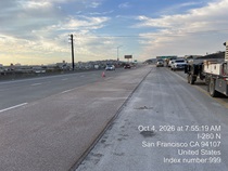 Cars travelling on northbound Interstate 280 (NB 280) as Caltrans crews are doing work as part of the I-280 Rehabilitation and Pedestrian Overcrossing Project that involves installing a polyester concrete deck overlay to improve long‑term pavement durability and ride quality on Friday, October 4, 2026.