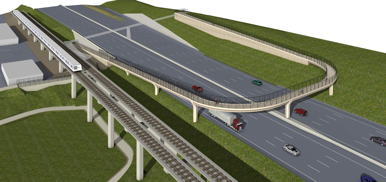 Rendered aerial view looking northbound at the Farallones Avenue Overcrossing.