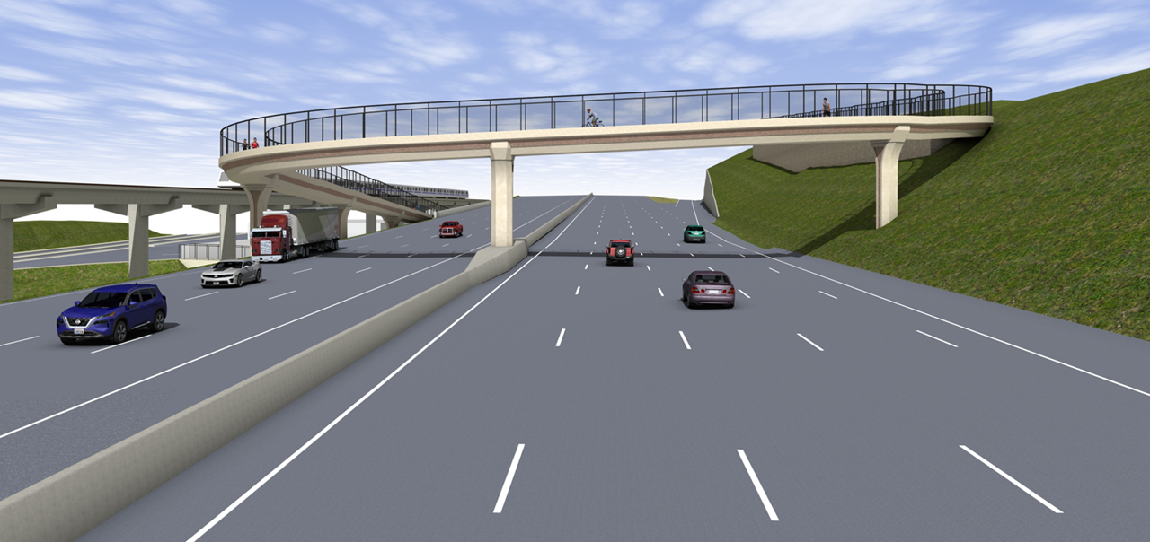 Simulated driver's view looking southwest at the Farallones Avenue Overcrossing Project.