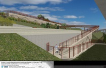 A different simulated perspective view of Murmuration on the walls of the Farallones Avenue Overcrossing Project.