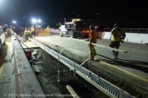 Caltrans crews prepare for the installation of a new median barrier as part of the US 101 Hospital Curve Rehabilitation Project on March 13, 2026.
