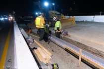 Caltrans crews prepare for the construction of a new median barrier as part of the US 101 Hospital Curve Rehabilitation Project on March 13, 2026.