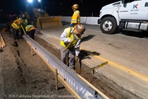 Caltrans crews prepare the site for the construction of a new median barrier as part of the US 101 Hospital Curve Rehabilitation Project on March 13, 2026.