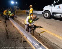 Caltrans crews prepare the site for the construction of a new median barrier as part of the US 101 Hospital Curve Rehabilitation Project on March 13, 2026.