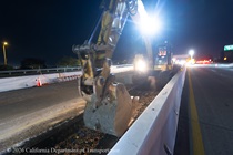 Caltrans uses heavy equipment to prepare the site for the construction of a new median barrier as part of the US 101 Hospital Curve Rehabilitation Project on March 13, 2026.