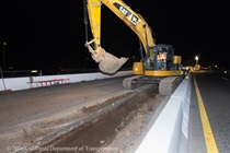 Caltrans uses heavy equipment to prepare the site for the construction of a new median barrier as part of the US 101 Hospital Curve Rehabilitation Project on March 13, 2026.