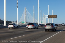 A changeable message sign on the eastern span of the Bay Bridge alerts motorists to road construction on southbound US 101.