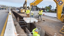 Caltrans crew works on the construction of a new median barrier during the San Francisco US-101 (Hospital Curve) Rehabilitation project on March 14, 2026.