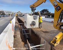 Caltrans crew works on the construction of a new median barrier during the San Francisco US-101 (Hospital Curve) Rehabilitation project on March 14, 2026.