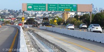 Partially constructed new median barrier on US 101 in San Francisco near the exit to Interstate 280.