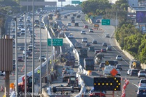 Cars traveling on US 101 at Paul Ave as Caltrans continues construction of a new median barrier as part of the US 101 Hospital Curve Rehabilitation Project on March 28, 2026.