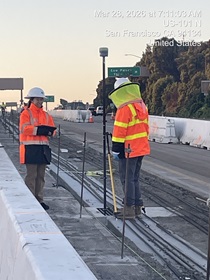 Caltrans crew preparing the site for the construction of a new median barrier as part of the US 101 Hospital Curve Rehabilitation Project on March 28, 2026.