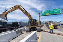 Heavy equipment is used in the installation of drainage infrastructure on U.S. 101 on August 22, 2026.