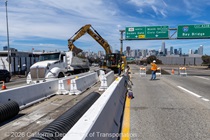 Caltrans works in the median of U.S. 101 in San Francisco on August 22, 2026.
