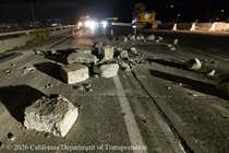Demolished concrete pavement panels on northbound U.S. 101 Bayshore Freeway (Hospital Curve) in San Francisco on September 4, 2026.