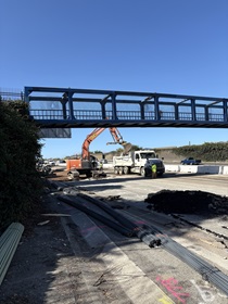 Caltrans using an excavator to remove old pavement on northbound U.S. 101 Bayshore Freeway (Hospital Curve) in San Francisco on September 5, 2026.