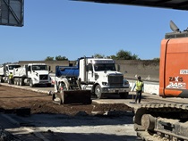 Caltrans crews using heavy equipment to demolish old pavement on northbound U.S. 101 Bayshore Freeway (Hospital Curve) in San Francisco on September 5, 2026.