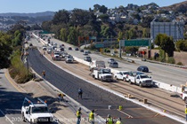 Caltrans crews preparing the surface to replace concrete pavement panels on northbound U.S. 101 Bayshore Freeway (Hospital Curve) in San Francisco on September 5, 2026.