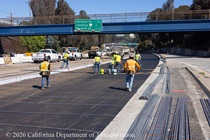 Caltrans crews laying down rebar and preparing the surface to replace concrete pavement panels on northbound U.S. 101 Bayshore Freeway (Hospital Curve) in San Francisco on September 5, 2026.