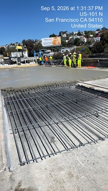 Caltrans crew pouring new concrete on northbound U.S. 101 Bayshore Freeway (Hospital Curve) in San Francisco on September 5, 2026.