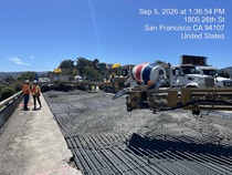 Caltrans crew pouring new concrete on northbound U.S. 101 Bayshore Freeway (Hospital Curve) in San Francisco on September 5, 2026.
