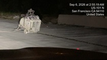 Caltrans using heavy equipment to prepare and pour new concrete pavement on northbound U.S. 101 Bayshore Freeway (Hospital Curve) in San Francisco on September 6, 2026.