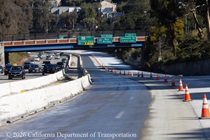Cars traveling on southbound US-101 as Caltrans is working on the newly poured concrete pavement on northbound U.S. 101 Bayshore Freeway (Hospital Curve) in San Francisco on September 6, 2026.