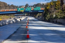 Cars traveling on southbound US-101 as Caltrans is finishing the newly poured concrete pavement on northbound U.S. 101 Bayshore Freeway (Hospital Curve) in San Francisco on September 6, 2026.