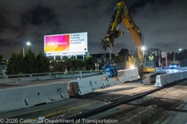 Crews work along U.S. 101 near Hospital Curve during a full highway closure for road rehabilitation in the city of San Francisco on the night of September 18, 2026.