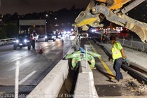 Crews work along U.S. 101 near Hospital Curve during a full highway closure for road rehabilitation in the city of San Francisco on the night of September 18, 2026.