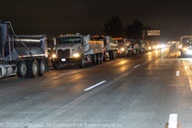 Crews work along U.S. 101 near Hospital Curve during a full highway closure for road rehabilitation in the city of San Francisco on the night of September 18, 2026.