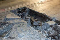 Crews work along U.S. 101 near Hospital Curve during a full highway closure for road rehabilitation in the city of San Francisco on the night of September 18, 2026.